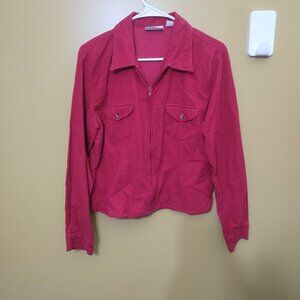 VTG 90s At Last Classics Red Corduroy Crop Full Zip Jacket L
